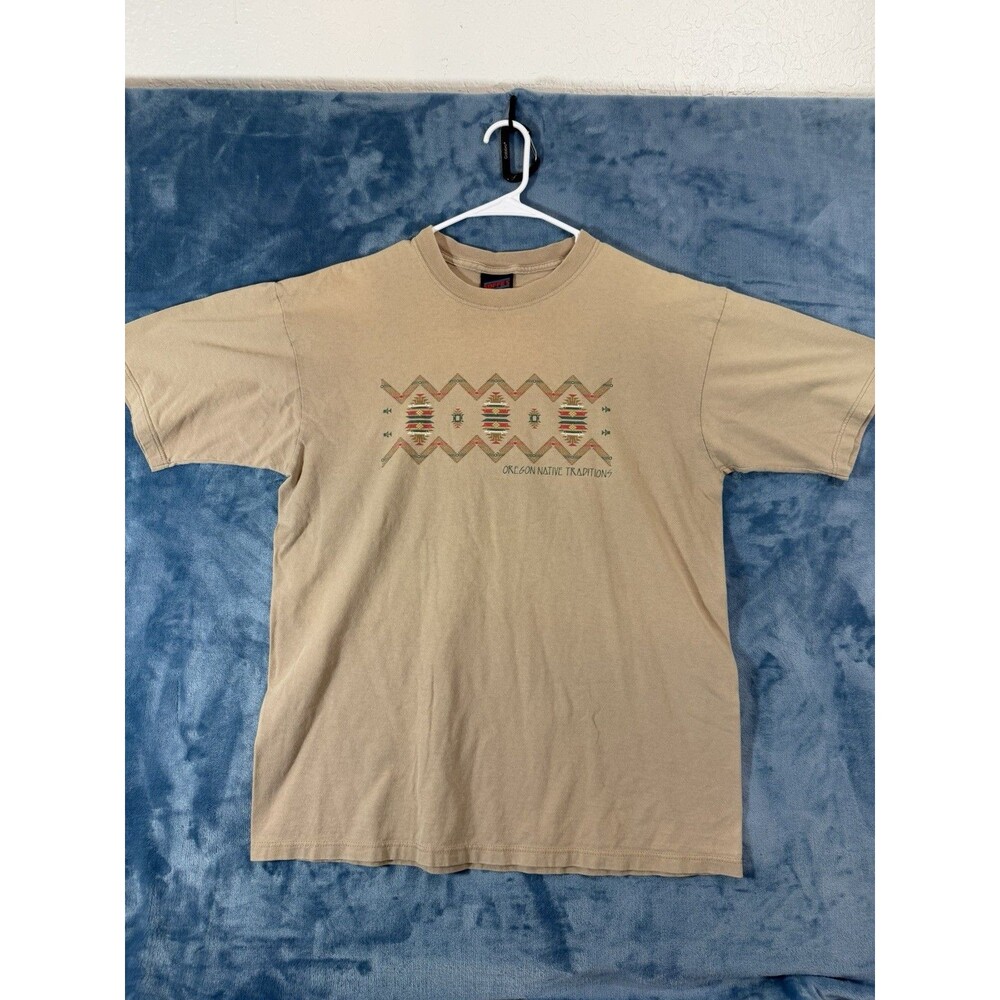 Vintage 90s Oregon Native Traditions T Shirt Large Soffe’s Choice USA Made Tan